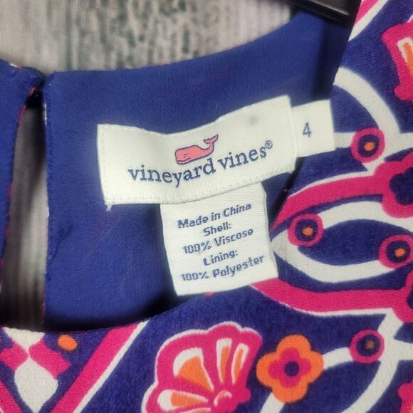 Vineyard Vines Girls Sleeveless Dress Navy Pink Shells size 4 - Picture 2 of 5